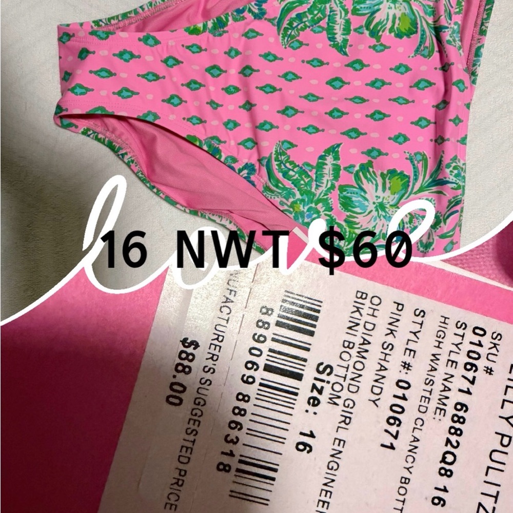 Lilly Pulitzer Pink & Green Tropical High-Waisted Bikini Bottoms